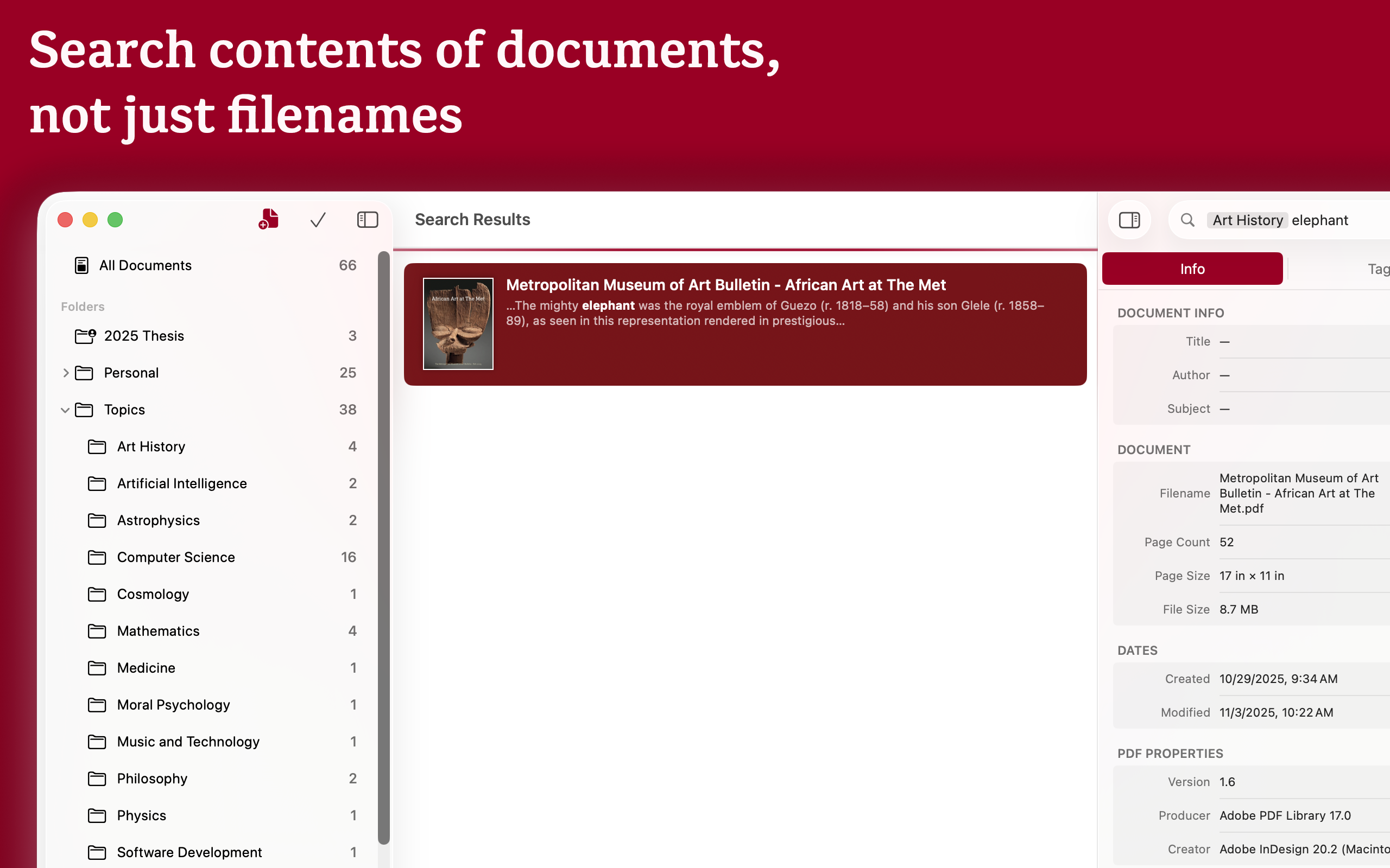 Full-text search results inside documents