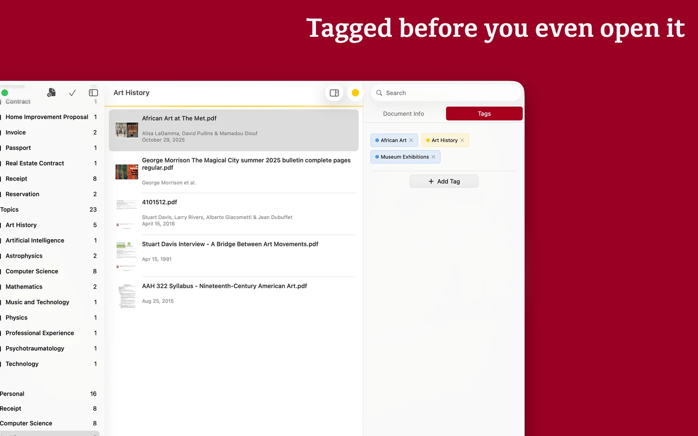 Documents automatically tagged before opening