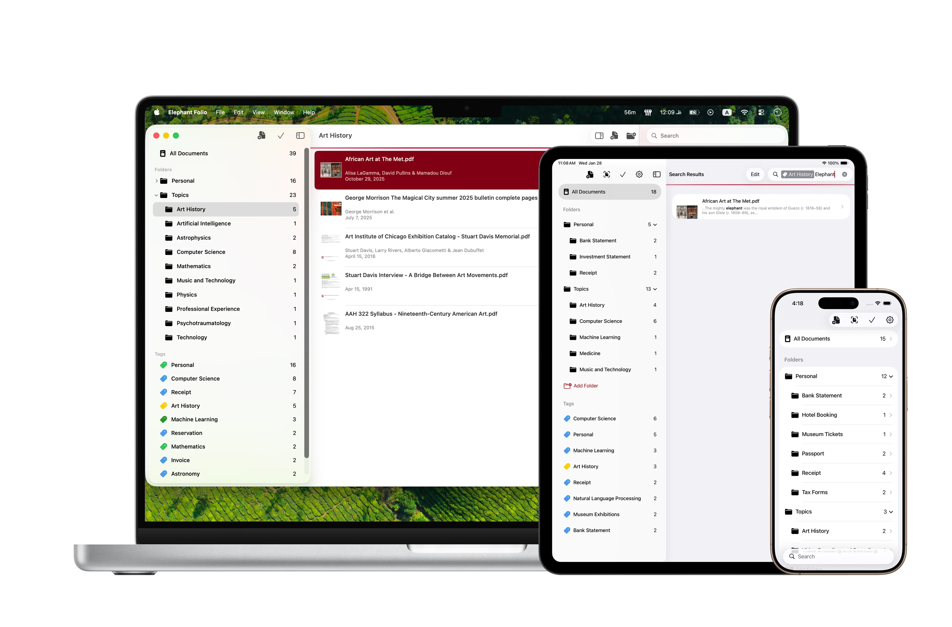 Elephant Folio running on Mac, iPad, and iPhone